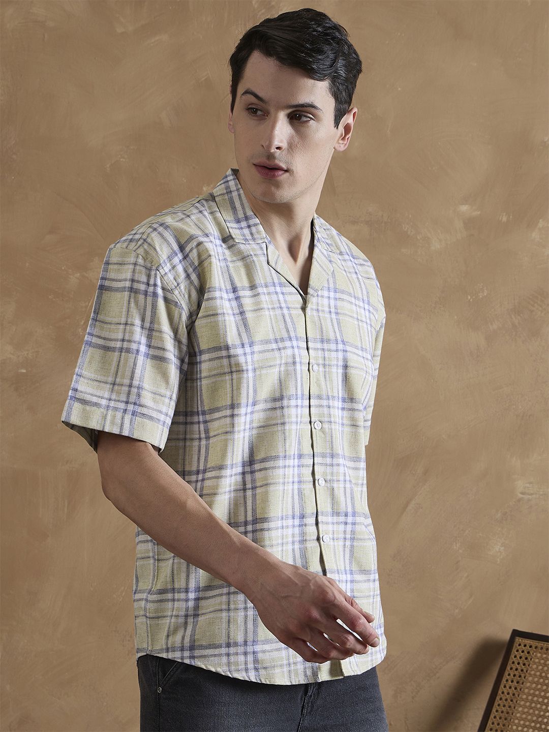 DENNISON Oversized Checked Cuban Collar Shirt