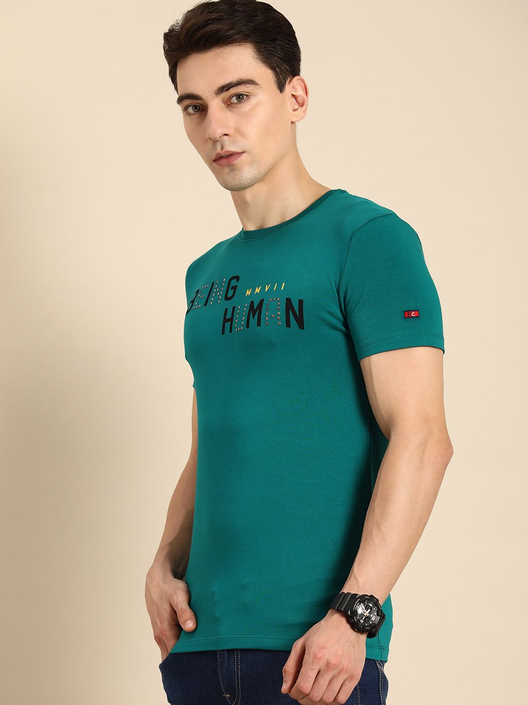 Being Human Men Typography Print With Embellishment T-shirt
