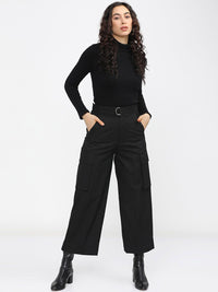 Tokyo Talkies Women Black Straight Fit Cargos Trousers