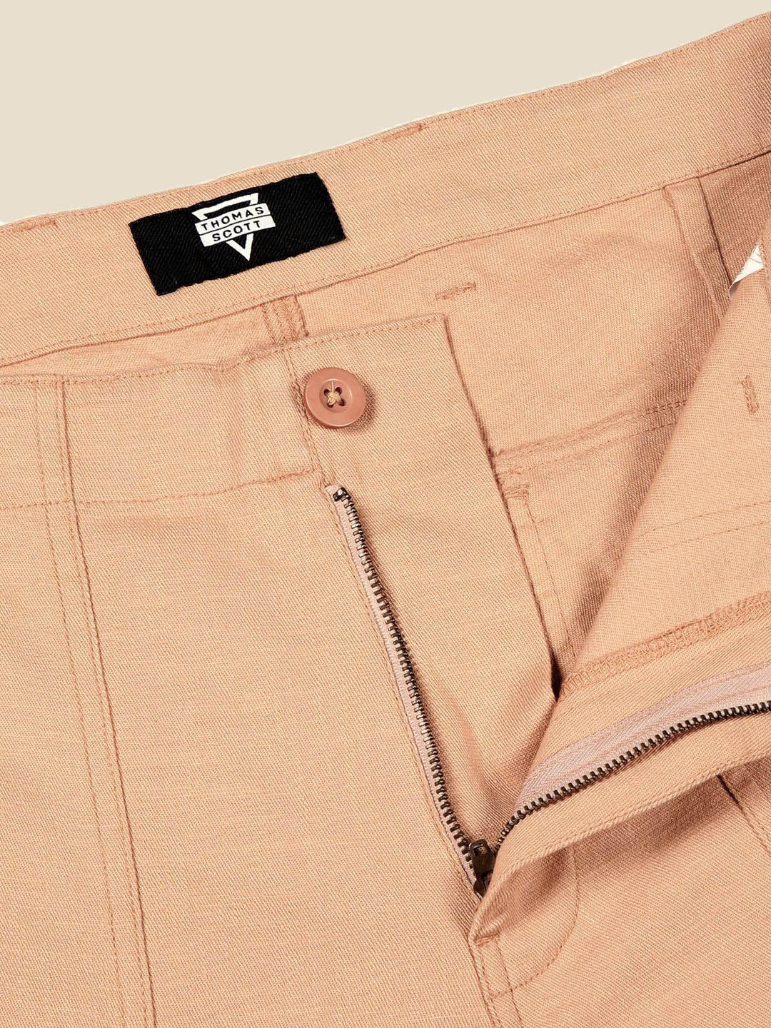 Thomas Scott Men Smart Regular Fit Mid-Rise Easy Wash Linen Chinos Trousers