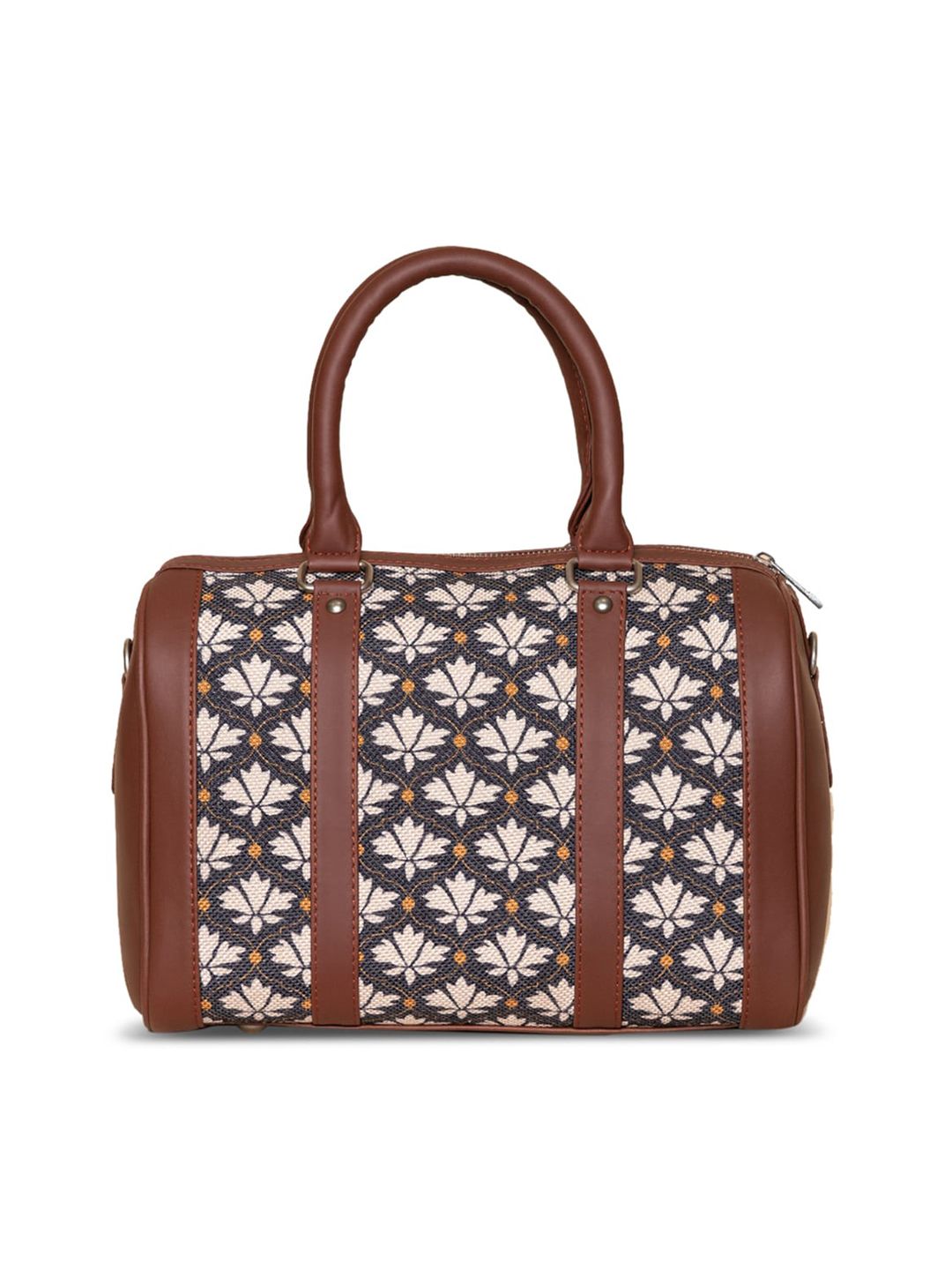ZOUK Black & White Floral Printed Oversized Structured Handheld Bag