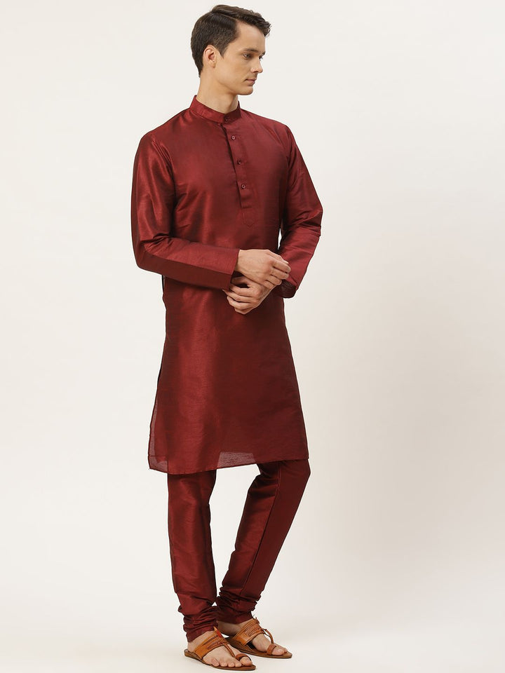 SOJANYA Men Maroon & Off-White Kurta with Churidar