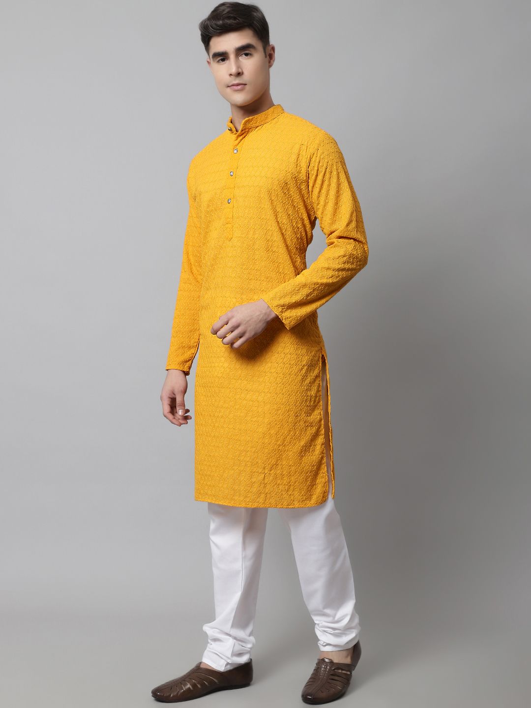 Jompers Men Mustard Yellow Regular Pure Cotton Kurta with Pyjamas