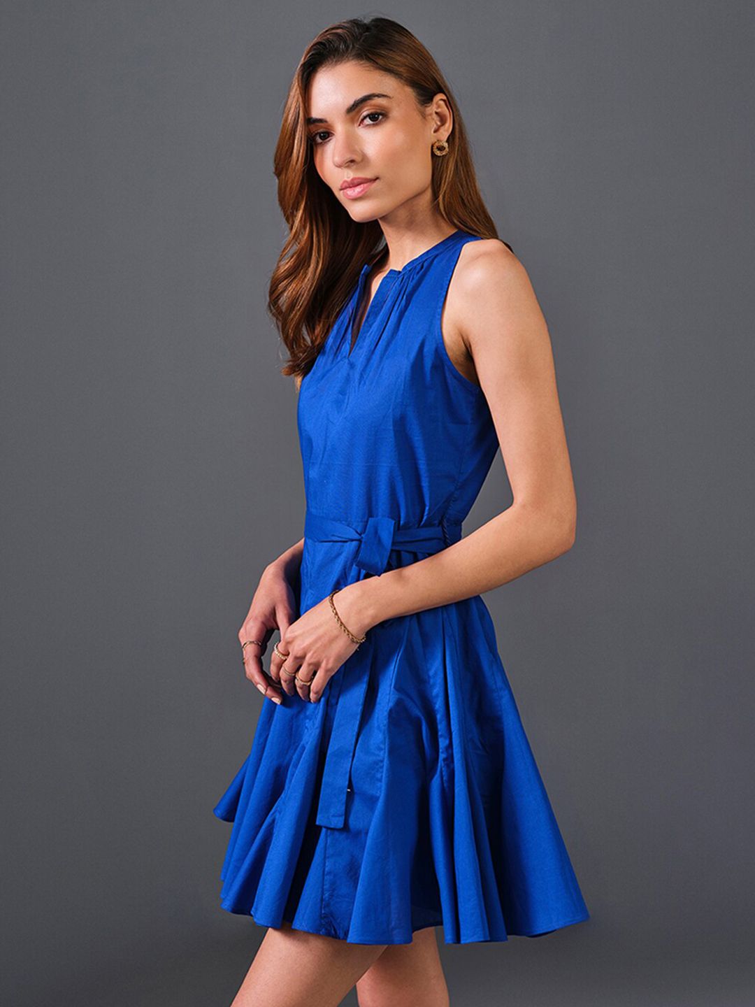 AND Notched Neck Cotton Fit & Flare Dress