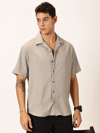 Thomas Scott Premium Slim Fit Self Design Textured Cuban Collar Seersucker Casual Shirt