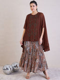 Antheaa Brown Embellished Round Neck Short Sleeves Top & Palazzos