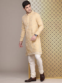 House of Pataudi Floral Embroidered Mandarin Collar Sequinned Jashn Kurta
