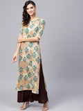 Gerua By Libas Women Beige  Teal Green Printed Straight Kurta