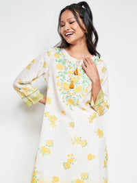 Global Desi Ethnic Motifs Printed Tie-Up Neck Straight Kurta