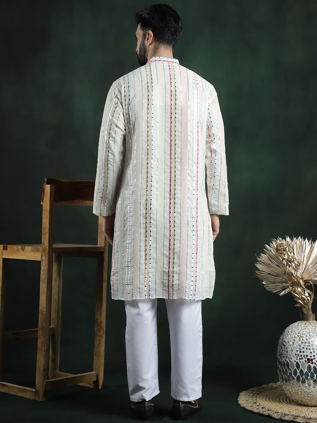 SOJANYA LUXE Embroidered Regular Long Sleeves Mandarin Collar Kurta with Pyjamas