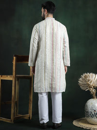 SOJANYA LUXE Embroidered Regular Long Sleeves Mandarin Collar Kurta with Pyjamas