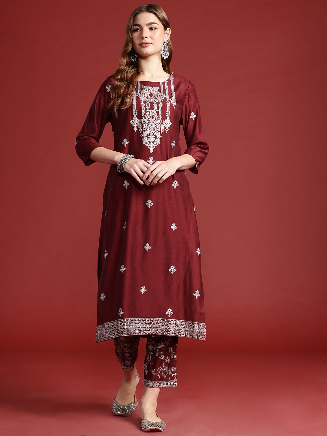 Anouk Women Tyohar Collection Ethnic Motifs Printed Kurta with Trousers