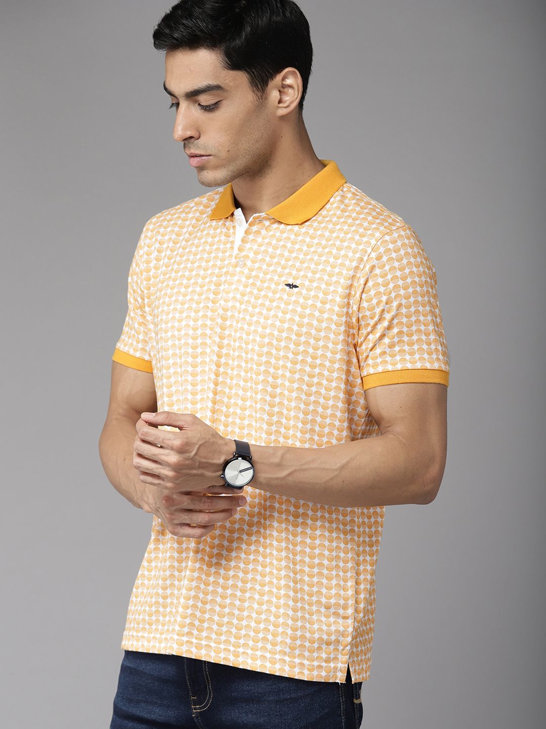 Park Avenue Men Geometric Print Polo Collar Slim Fit T-shirt