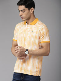 Park Avenue Men Geometric Print Polo Collar Slim Fit T-shirt