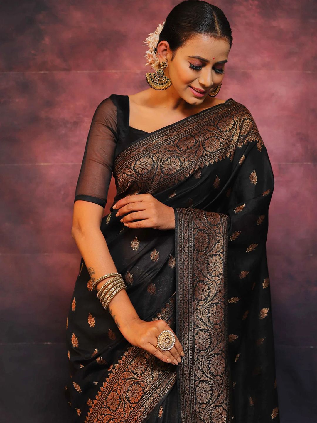 KALINI Ethnic Motifs Zari Banarasi Saree