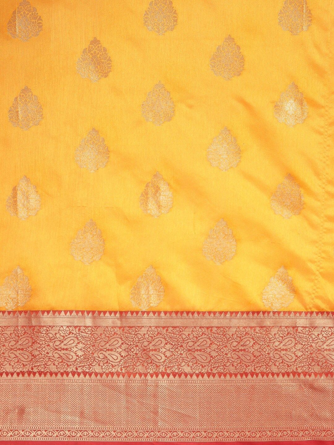 Silk Land Yellow & Golden Ethnic Motifs Zari Banarasi Saree