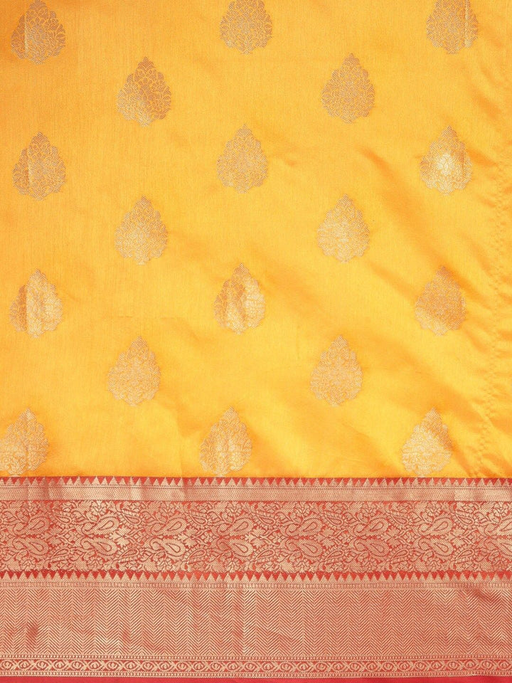 Silk Land Yellow & Golden Ethnic Motifs Zari Banarasi Saree