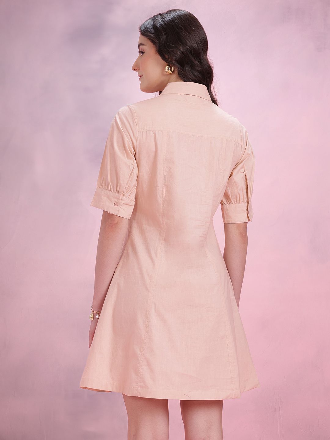 DressBerry Cuffed Sleeve Pure Cotton Shirt Dress