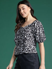 DressBerry Print Sweetheart Neck Ruched Top