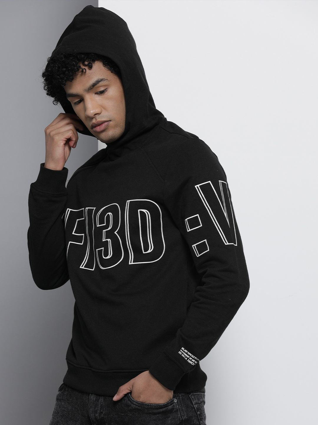 The Indian Garage Co Men Black Hooded Sweatshirt