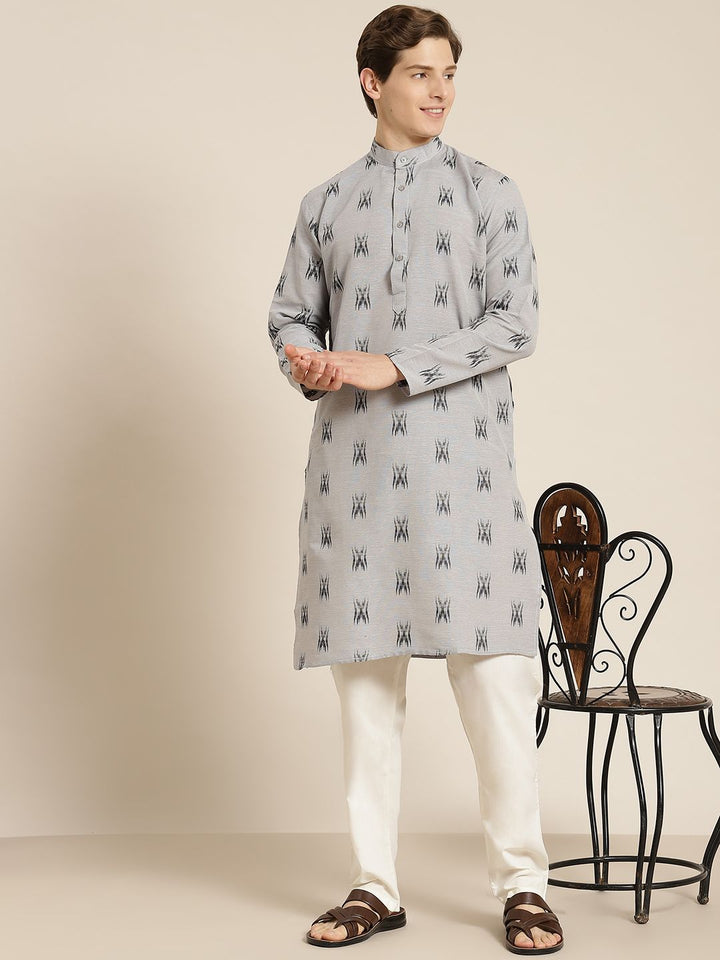 SOJANYA Lelaki Grey & Black Pure Cotton Self Design Kurta