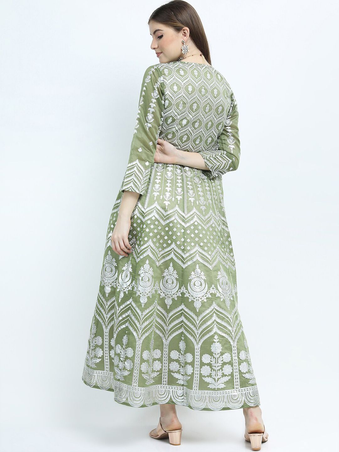 Vishudh Green Ethnic Motifs Ethnic Maxi Dress with Jacket