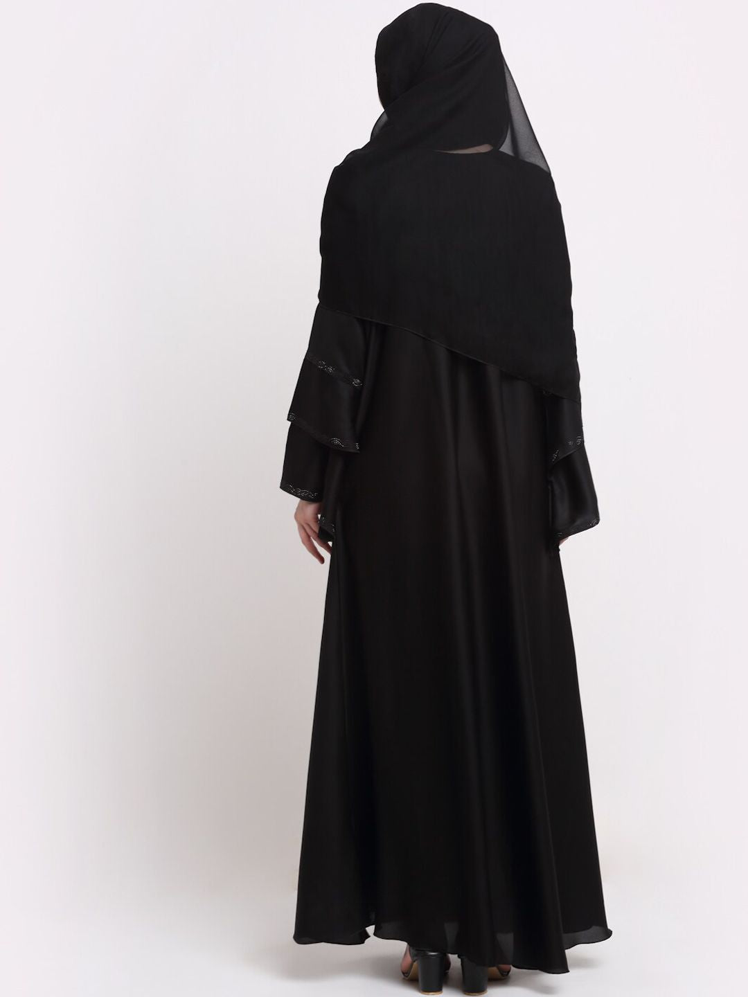 KLOTTHE Women Black & Silver-Coloured Embellished Burqas With Scarf