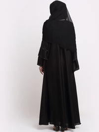 KLOTTHE Women Black & Silver-Coloured Embellished Burqas With Scarf