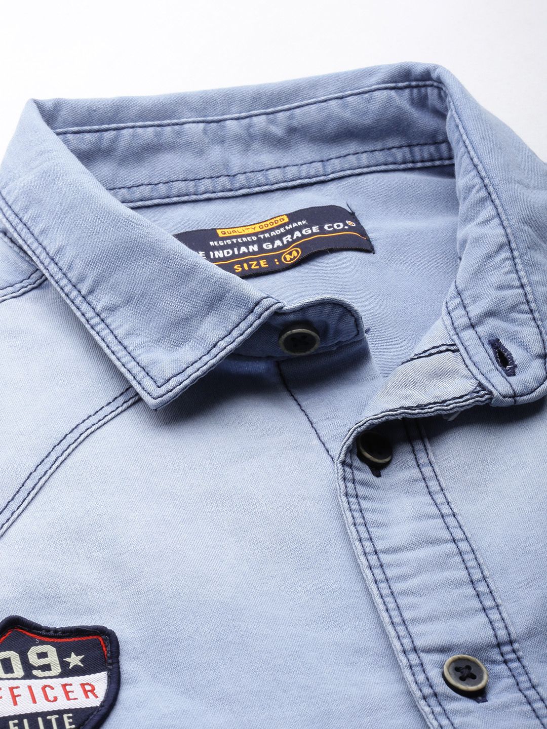 The Indian Garage Co Men Blue Slim Fit Faded Opaque Faded Casual Shirt