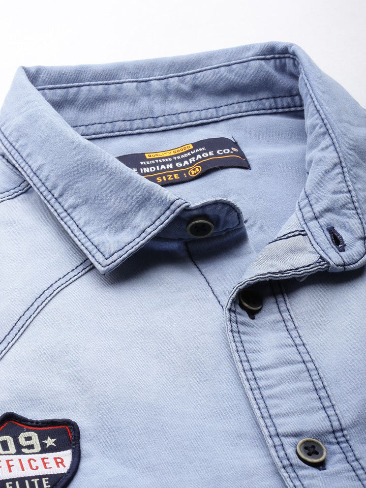 The Indian Garage Co Men Blue Slim Fit Faded Opaque Faded Casual Shirt