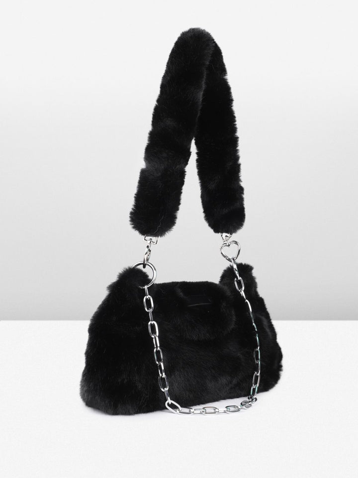 DressBerry Structured Shoulder Bag With Fur