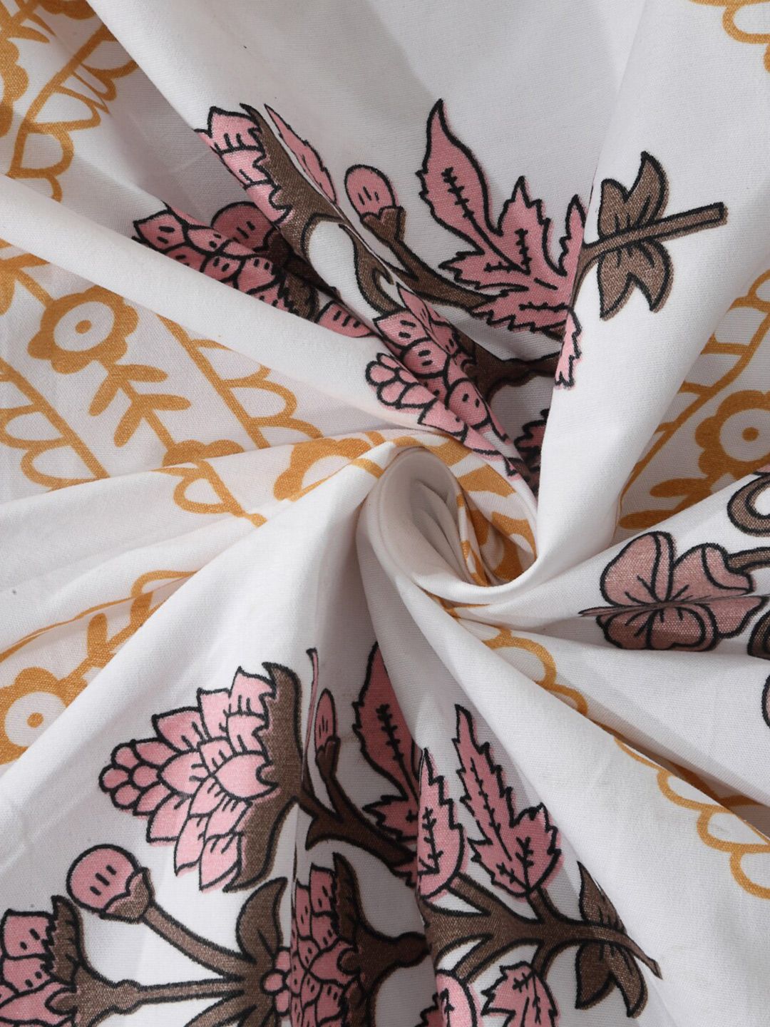 KLOTTHE White Floral Cotton 300 TC King Fine Bedsheet with 2 Pillow Covers-250 x 225 cm