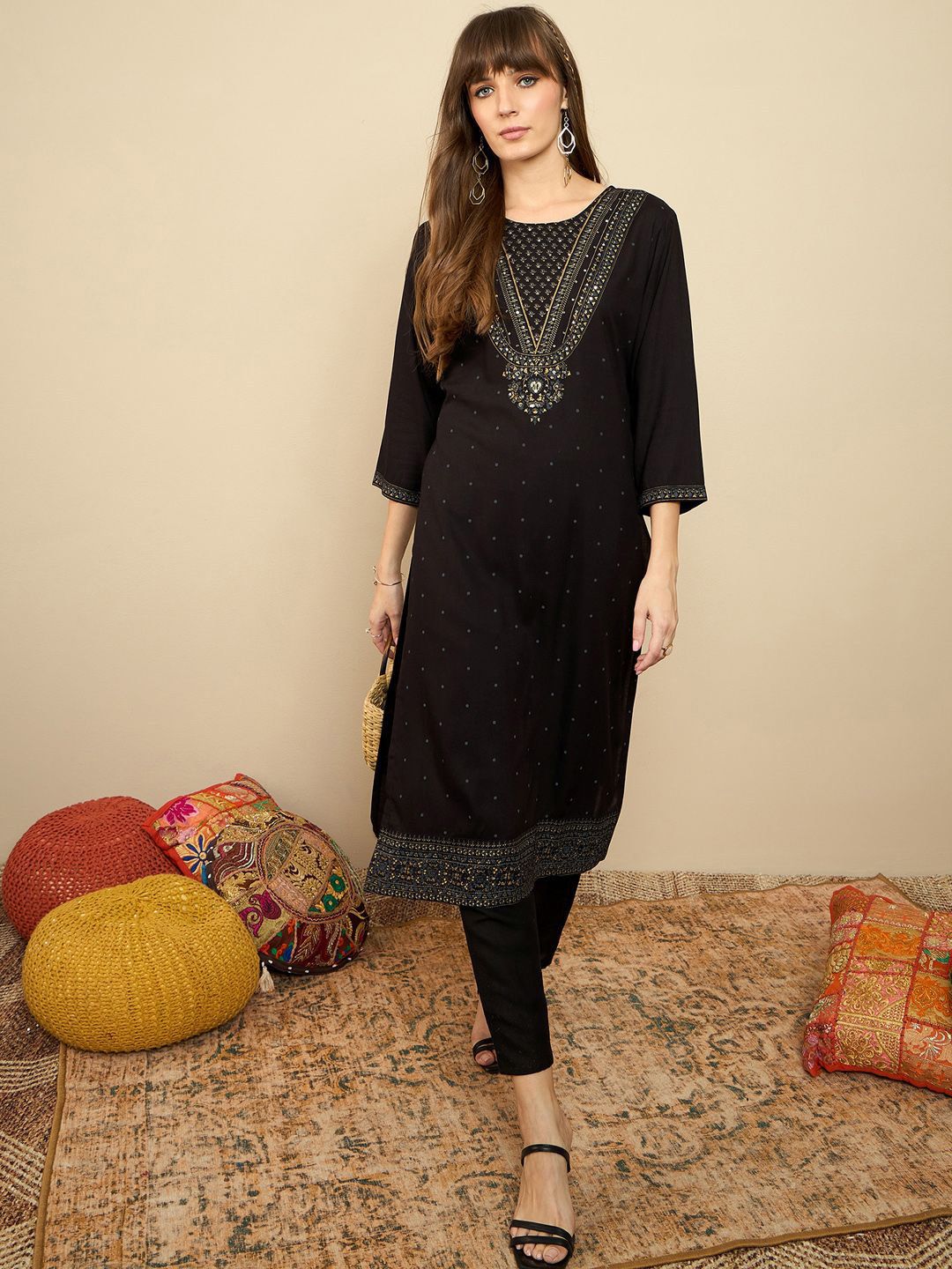 Indo Era Ethnic Motifs Printed Sequinned Kurta