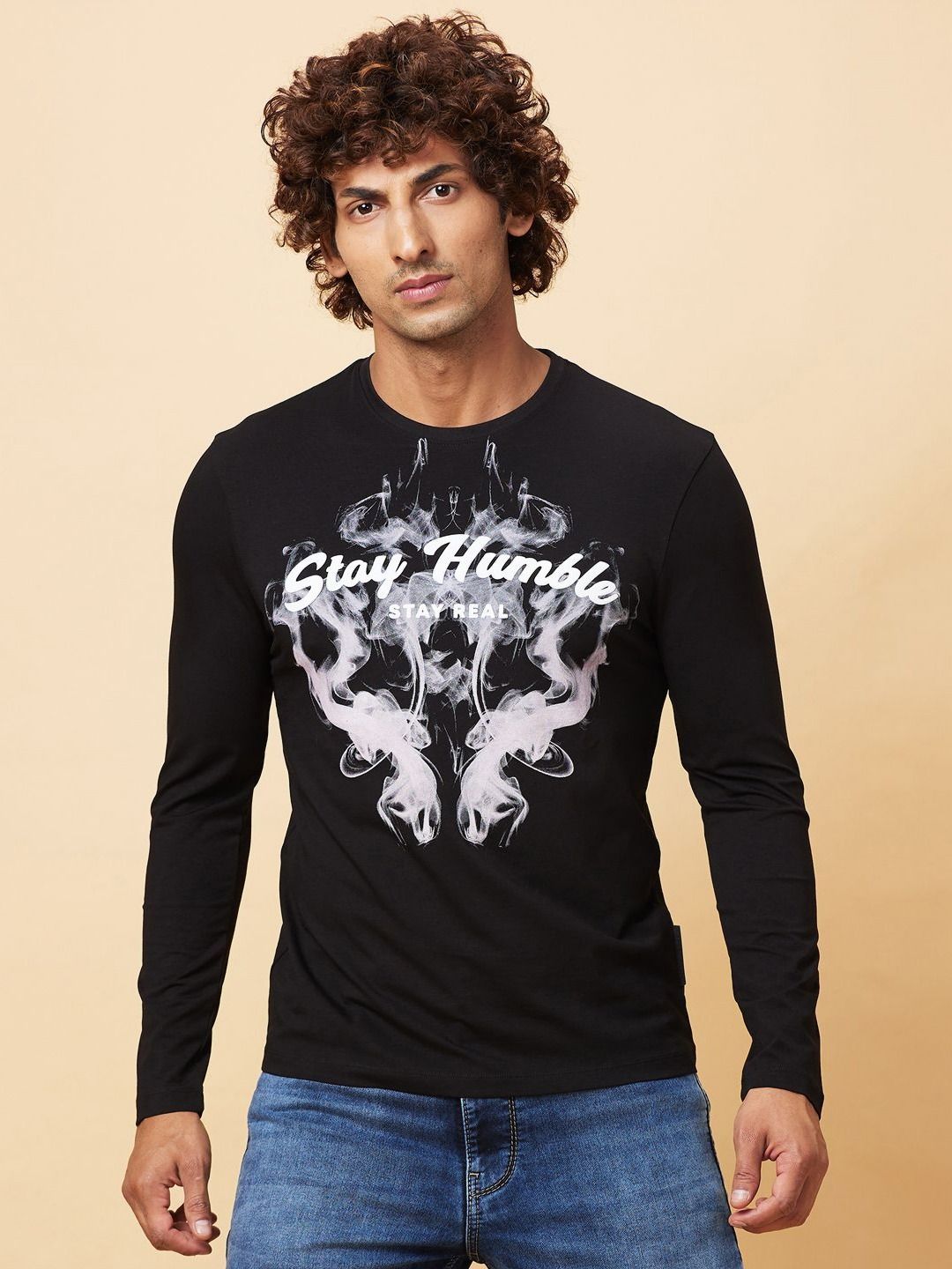 Being Human Men Typography Printed Henley Neck Raw Edge T-shirt