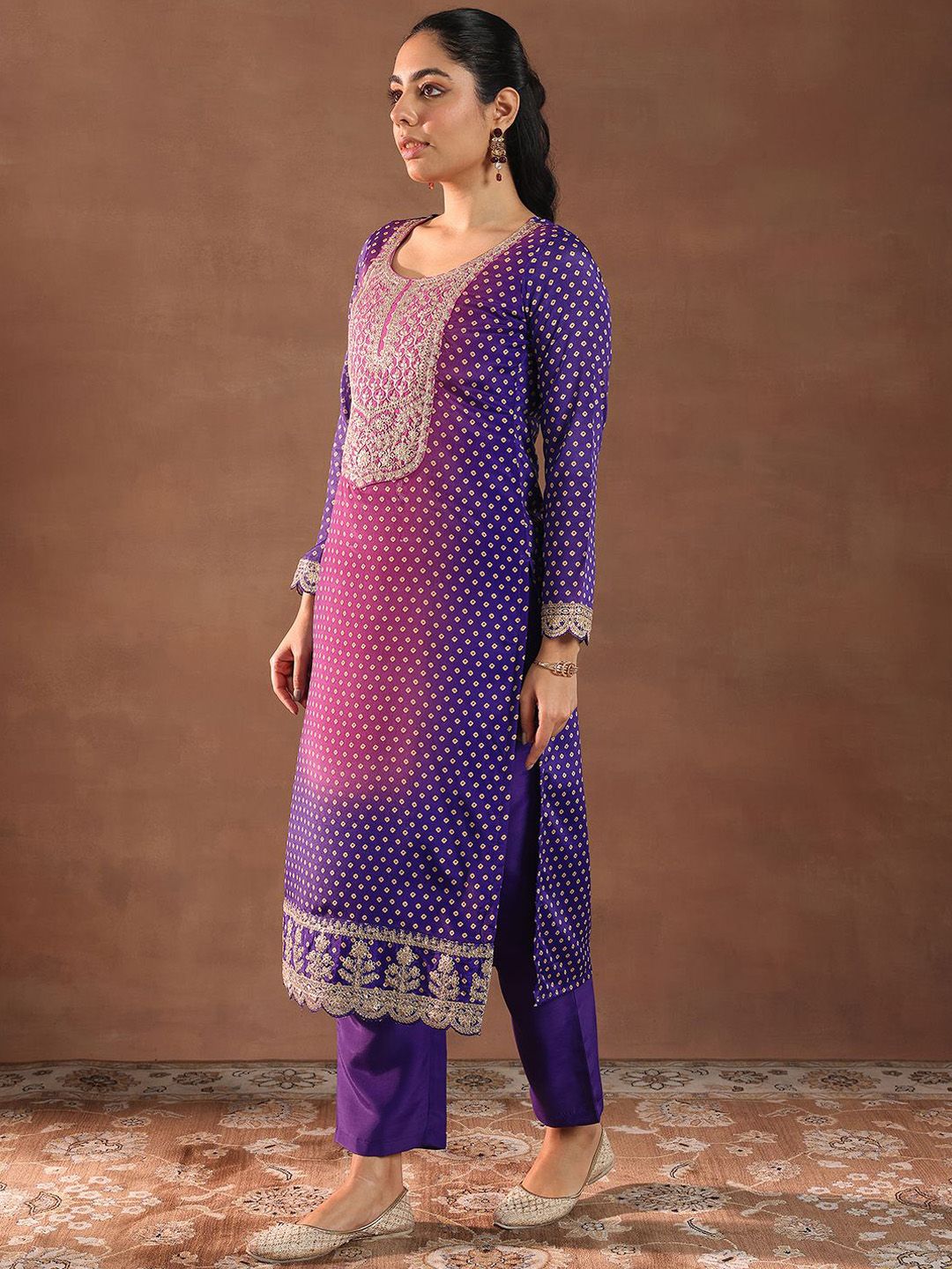 Libas Women Bandhani Printed Regular Kurta with Trousers & With Dupatta
