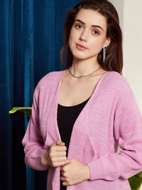 Berrylush Purple Ribbed Longline Front Open Sweater