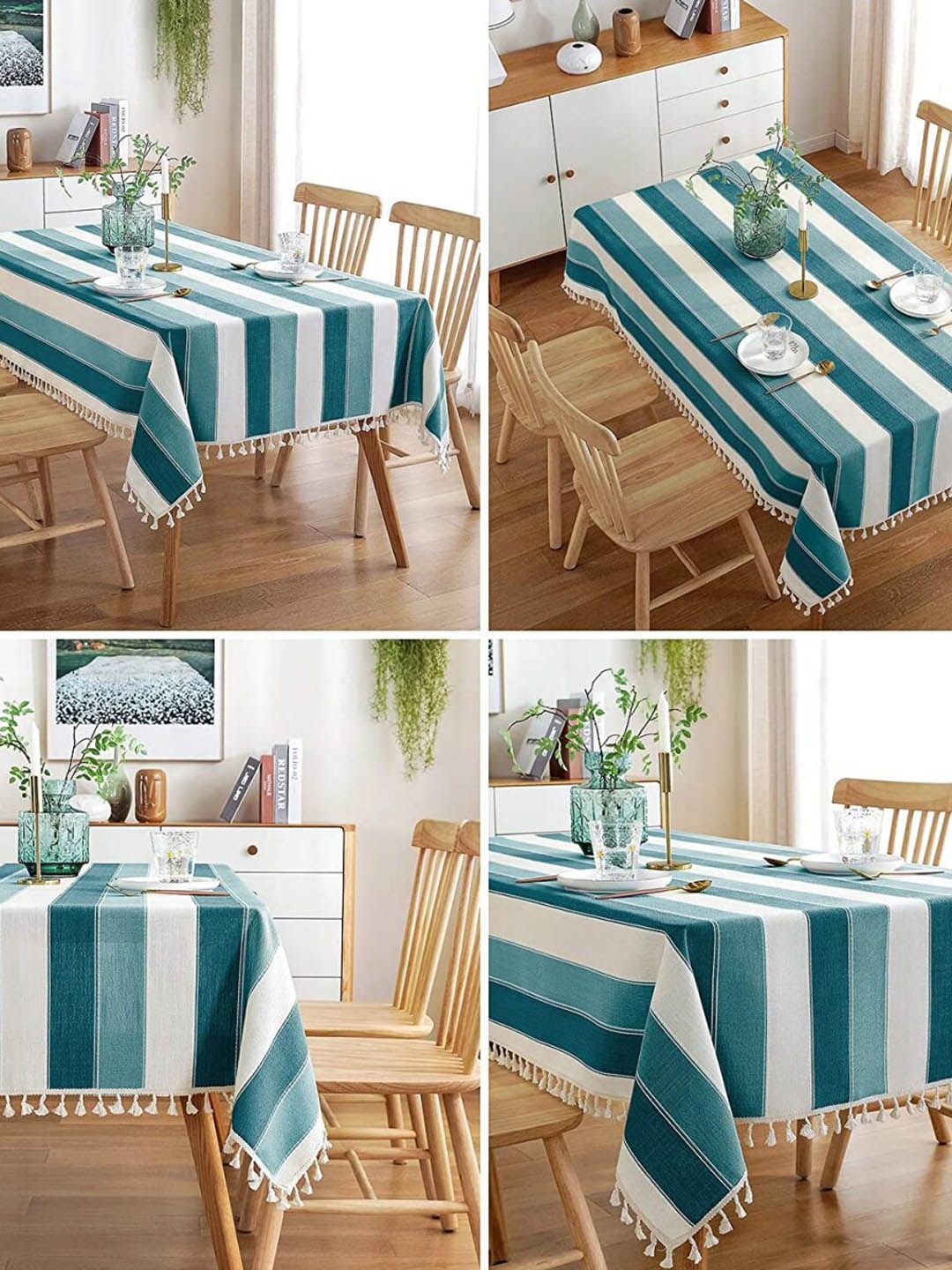 URBAN SPACE Green & White 6 Seater Striped Table Cloth