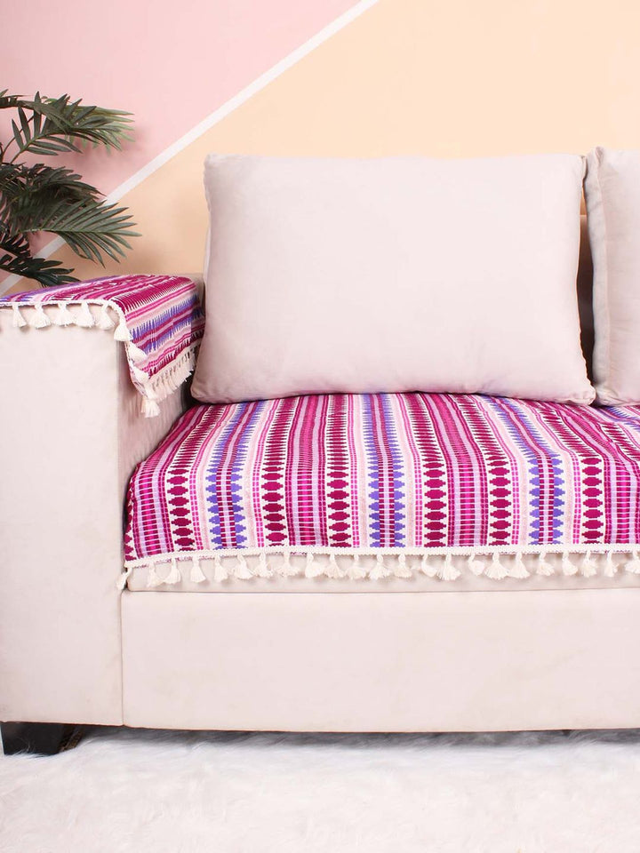STITCHNEST Purple & Pink Self Design Jacquard 3-Seater Sofa Cover
