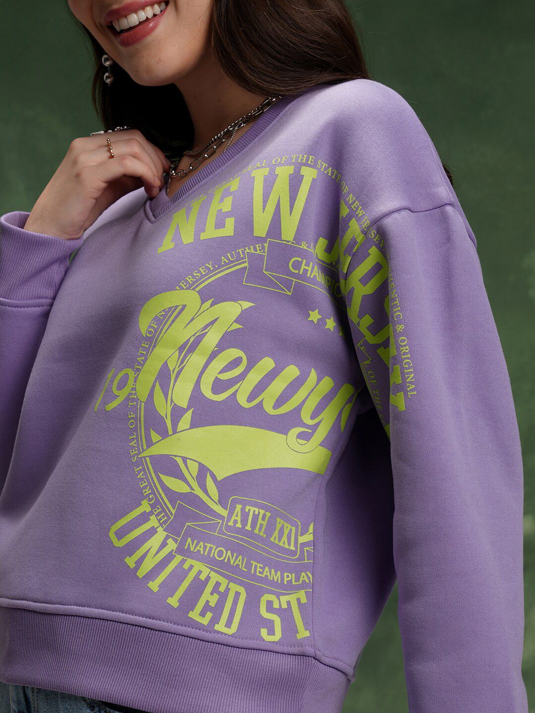 Tokyo Talkies Purple Typography Printed Drop-Shoulder Sleeves Relaxed Fit Sweatshirt