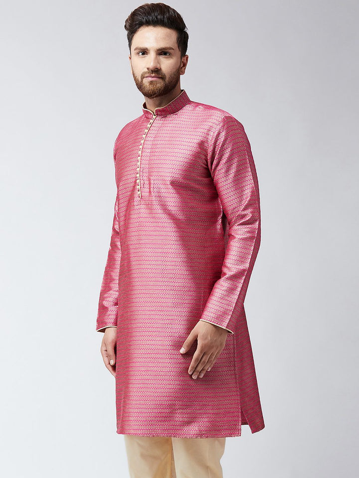 SOJANYA Men Pink Woven Design Straight Kurta
