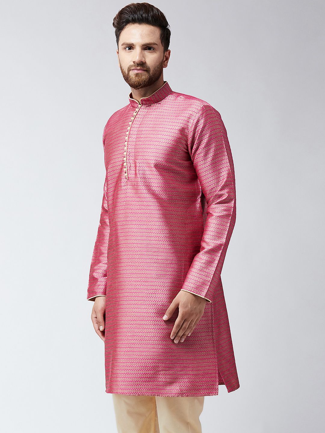 SOJANYA Men Pink Woven Design Straight Kurta