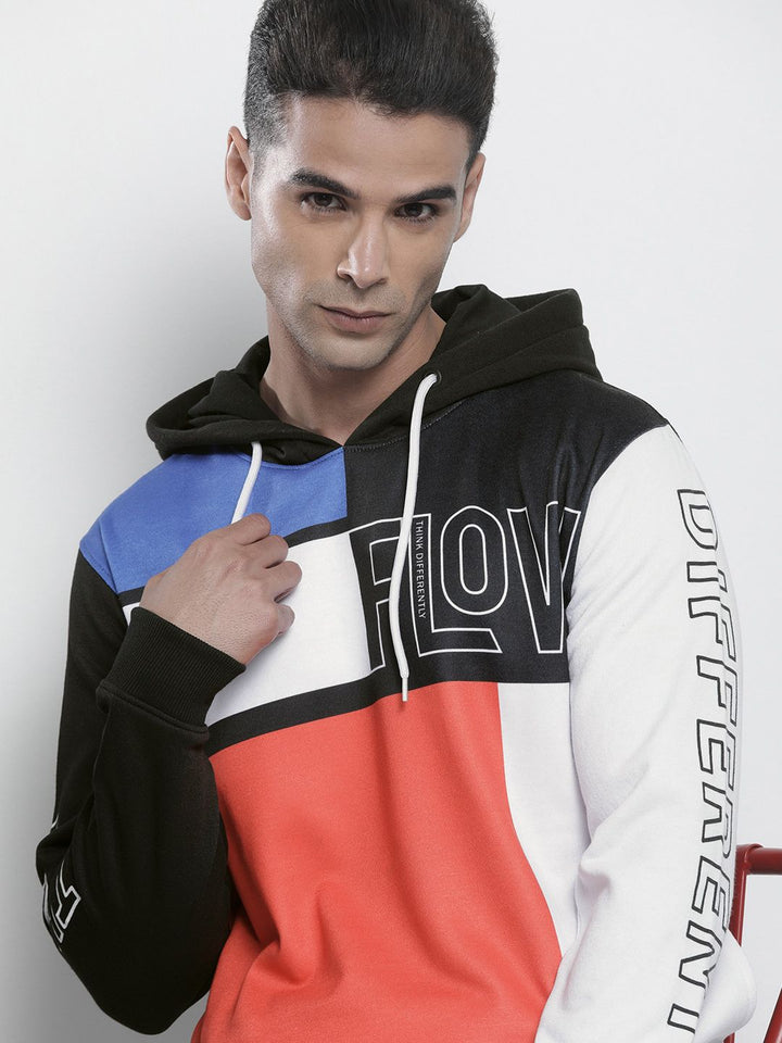 The Indian Garage Co Men Black Colourblocked Hooded Sweatshirt