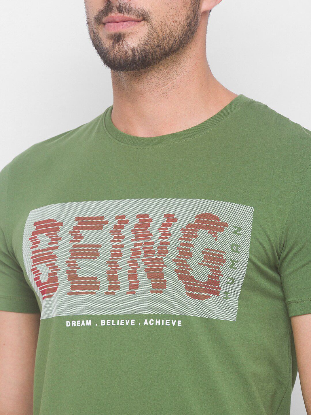 Being Human Men Green Typography Printed T-shirt