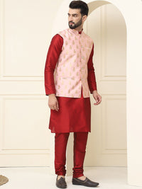 SOJANYA Men Woven Design Kurta with Churidar with Nehru Jacket
