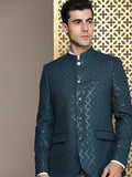 House of Pataudi Jashn Mandarin Collar Textured Sequinned Bandhgala Blazer
