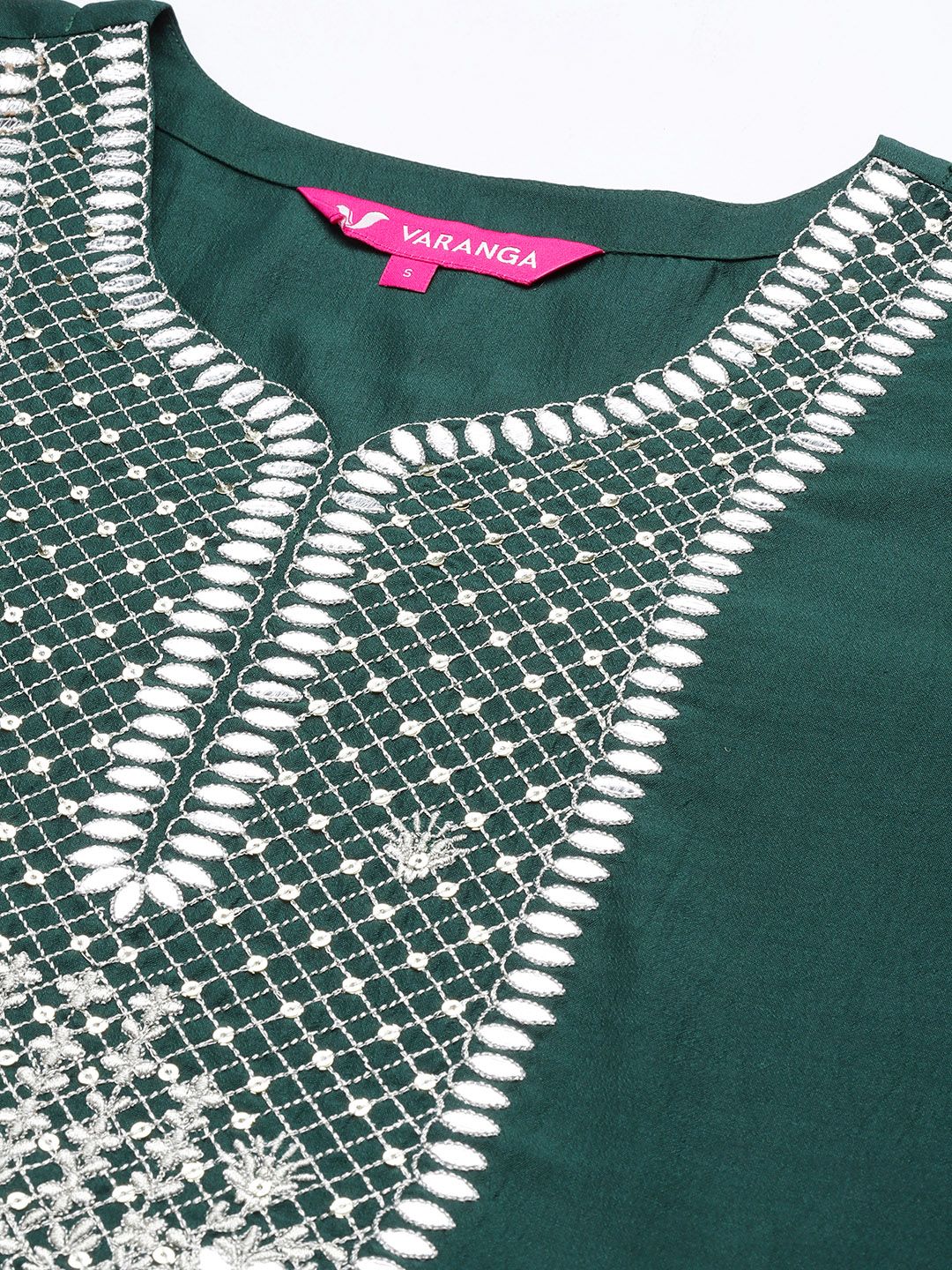 Motif Etnik Green Varanga Wanita Bersulam Gotta Patti Kurta Dengan Seluar & Dengan Dupatta