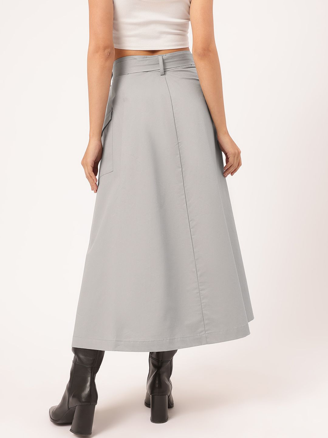 DressBerry Modern Glam Side-Slit A-Line Belted Midi Skirt