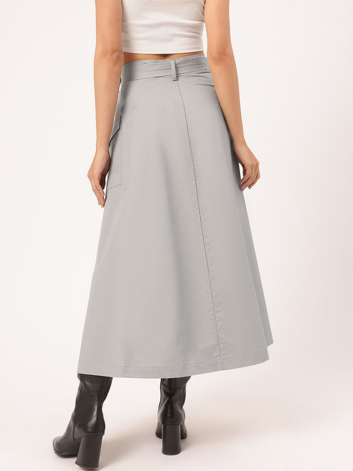 DressBerry Modern Glam Side-Slit A-Line Belted Midi Skirt