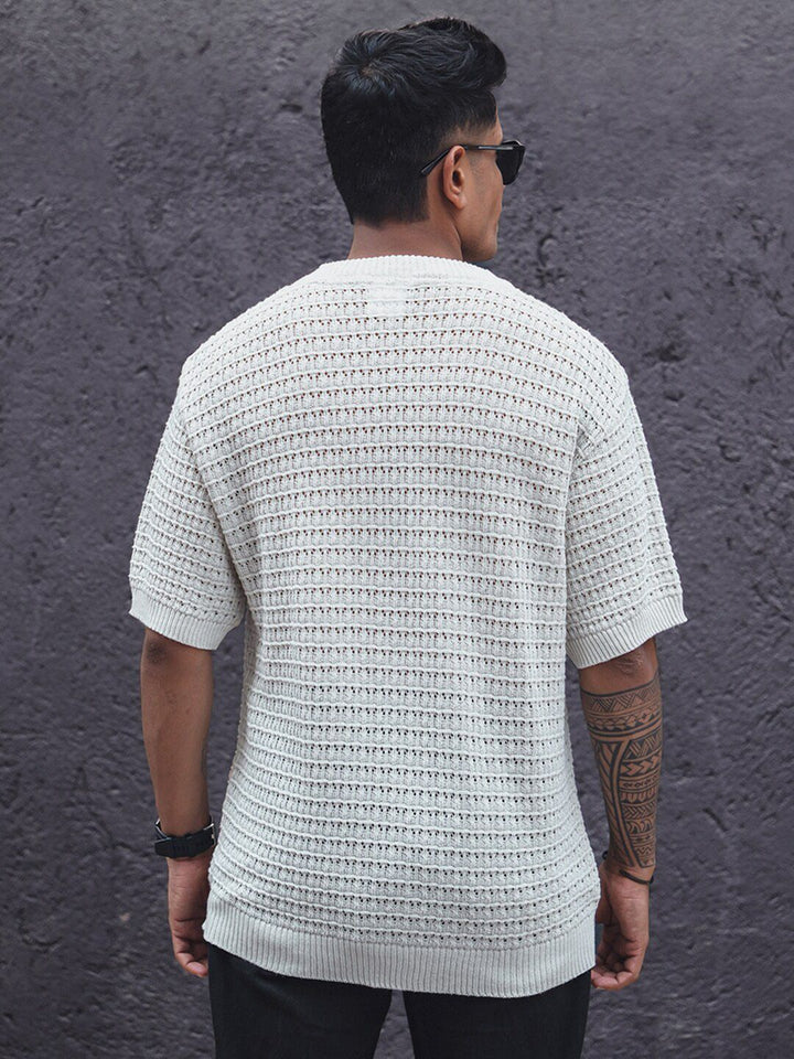 Powerlook Crochet Knit Oversized Half Sleeves T Shirt