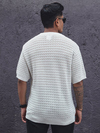 Powerlook Crochet Knit Oversized Half Sleeves T Shirt